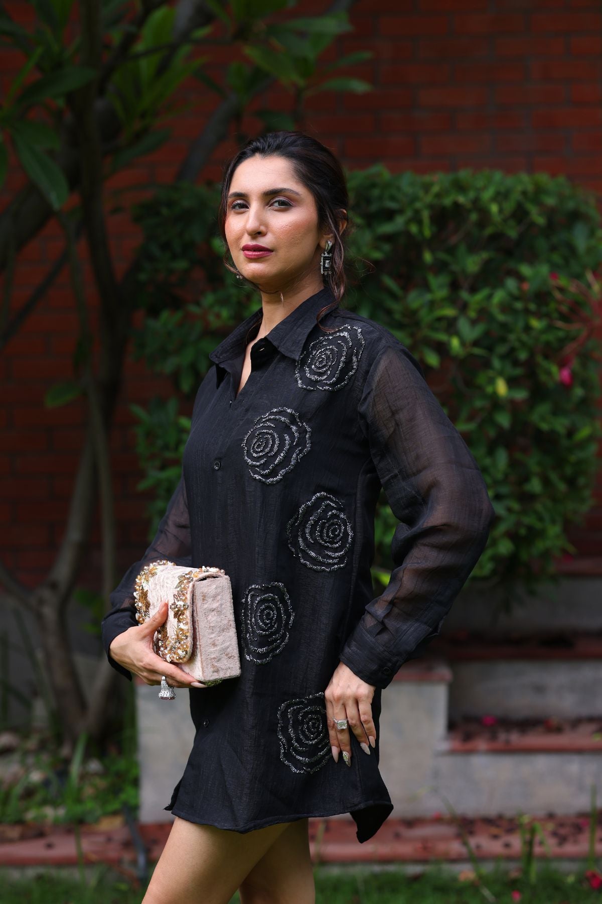 Black Blossom Shirt Dress